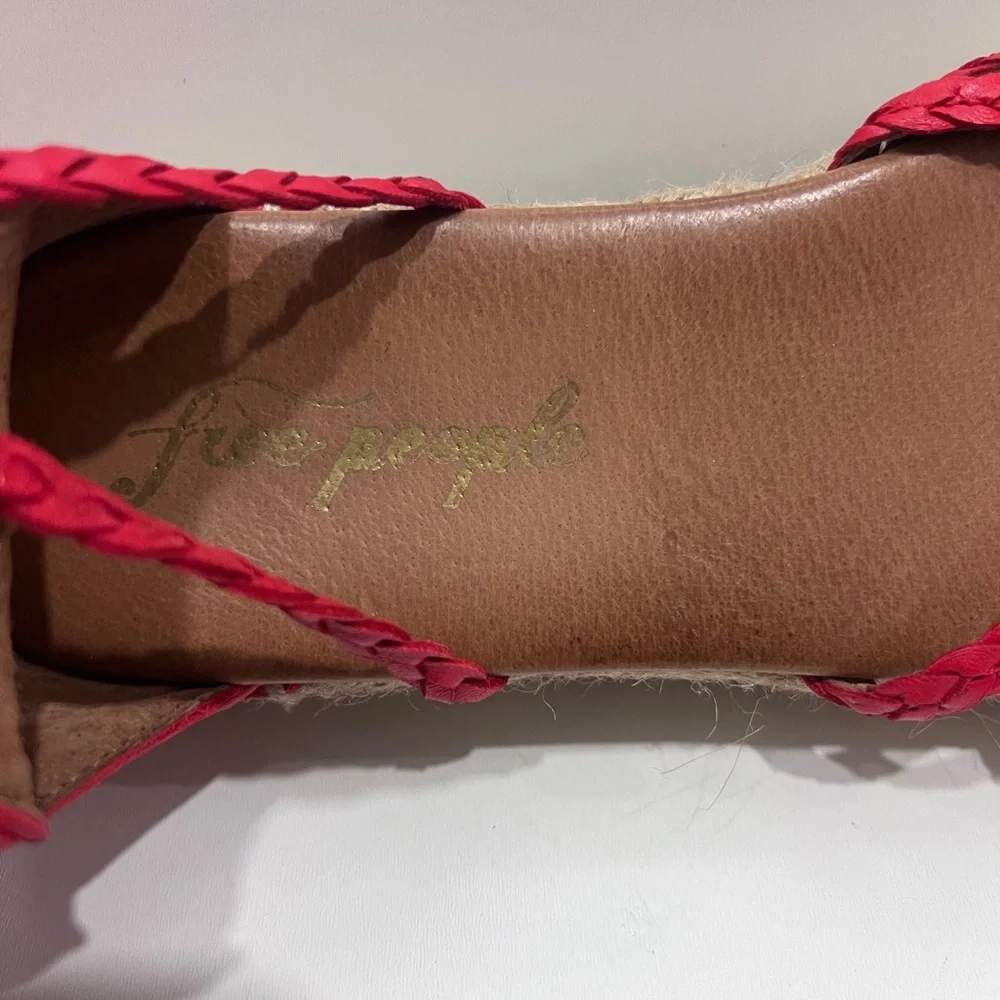 Free People SZ 38 Tall Red Leather Gladiator Lace Up Espidrills Spain Sandals